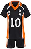 MINIDORA Herren T-shirt und Shorts 烏野 Hinata Shoyo T-shirt Sportbekleidung Anime Karasuno Weiterführende Schule Volleyball Trainingsanzüge (M,1 Schwarz 10)