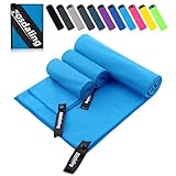 Fosdaling Mikrofaser Handtuch 3er Set（Groß 160×80cm und 2 Klein 80×40cm）, Schnelltrocknend Microfaser Fitness & Sport Handtücher, für Strandtuch, Badetuch, Sporthandtuch und Reisehandtuch (Himmelblau)