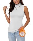 WOWENY Micro Fleece Rollkragenshirt Damen Rollkragenpullover Ärmelloses Warm Unterziehshirt Thermo Shirts Unterhemd Turtleneck Tank Top Winter Elegant Basic Oberteil Weiß XXL
