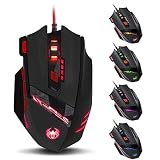 Zelotes T90 Qualität multi-modes LED-Lichtern, 9200 DPI Kabelgebundene USB-Gaming-Maus Computer-Mäuse für PC, Gewicht Tuning Set, Mac, 8 Tasten (schwarz)