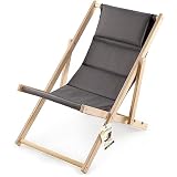 KADAX Liegestuhl, Strandstuhl aus Holz, Sonnenliege bis 120kg, Liege aus Buchenholz, Holzklappstühle, Strandliege, Klappliege für Strand, Holz-Liegestuhl (Mit Kopfstütze, Grau)