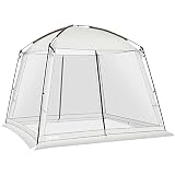 Outsunny Gartenzelt 3x3m Dining Gazebo für 6-8 Personen mit 4 Moskitoschirmen und 2 Türen UV50+ Schutz und Tragetasche Zelt für Camping Terrasse Patio Outdoor Weiß