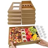 Ganfaner Großes Serviertablett mit Deckel, strapazierfähig, 10 Sets, to go, Pappe, Catering-Box mit Soßenbecher für 5–8 Gäste, öldichter Bäckerei-Behälter zum Mitnehmen, für Obstgebäck, Picknickbox