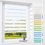 Doppelrollo klemmfix ohne Bohren & mit Bohren, 35x130cm (BxH) Stoffbreite 35 cm Weiß, 3-in-1 Duo Rollo für Fenster & Tür, Fensterrollo innen lichtdurchlässig & verdunkelnd, Klemmrollo R