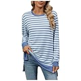 Damen Streifen Pullover Langarm Longshirt Oversized Sweatshirt Herbst Winter Elegant Blusenkleid Gestreifter Langarmshirt T-Shirt Strickpulli Teenager MäDchen Tuniken Blusen Outw