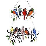 Fensterdekorationen Buntglas 2 Stück Vögel Buntglas Deko Vogel Wandschmuck Metall Vögel gebeizt Acryl Fensterbehang für den Innenhof Kreative Fenster Türen Dek