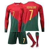 Generisch Langärmeliges Fußball Trikot für Kinder Nr.7, Portugal Nr.7 Trikot, Trikots Shorts Socken Set Erwachsene/Kinder, Fussball Trikot Trainingsanzug Für Junge H