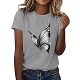 Damen-T-Shirt mit Schmetterlingsdruck, kurzärmelig, Sportbekleidung, Rundhalsausschnitt, Tunika-Pullover, Damen-T-Shirts, leicht, weich, lässig, Blusen, Stretch-T-Shirt, Sommer, sportlich,