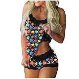Generisch BH Damen Ohne Bügel Push up BH Bra Druck Schlafanziehen Ärmellos Women Set Top Briefs Dessous Damen Übergröße (Black, S)