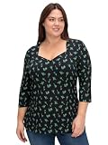 Sheego Damen Große Größen 3/4-Arm-Shirt mit Blumenprint und Herzausschnitt Citywear feminin eckig