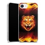 Slim Case extra dünn kompatibel mit Apple iPhone 16e 2025 Silikon Handyhülle transparent Hülle Tiger Feuer Raubk