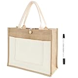 Dmkohi Jutetasche, Jute Shopper Bag, Jute Einkaufstasche Personalisiert, DIY Name & Initial, Einzigartige Geschenkidee, Jutetasche für Mutter zum Geburtstag Picknick Reisen Einkaufen Strand und Alltag