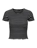 ONLY Damen Onlemma Stripe S/S JRS Cropped Top Mit O-Ausschnitt Und Kurzen Ärmeln, Black, Larg