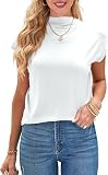 Imily Bela Damen Oberteile Sommer Stehkragen Tshirt Kurzarm Basic T Shirt, Weiß, M
