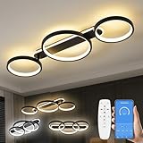 LED Deckenlampe,Dimmbar Deckenleuchte Mit Fernbedienung APP,Einstellbar Ringform Wohnzimmerlampe 3 Flammig Kronleuchter Lampe,36W 3000-6500K deckenbeleuchtung für Schlafzimmer Wohnzimmer,Schwarz 78