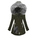EMATOP Warm Steppjacke Damen Langarm Elegant Winterjacke Lässiges Baumwolle Parka Jacke Lange Bequemes Wintermantel mit Kapuze Wanderjacke Winter Einfarbig Winterparka Mantel Outdoor Fleecejack