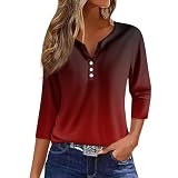Damen Rundhals T-Shirt Top Mit Blumenmuster Schwarze Oberteile Damen 3/4 Arm Tshirt Damen Bunt Longshirt Damen GroßE GrößEn Damen 3/4 äRmel Carmenbluse Weiß Weinrot 3XL