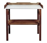 mgc24® Pflanztisch mit verzinkter Arbeitsplatte - 78x38x82cm aus Kiefernholz Dunkelbraun, mit Abstellboden / 3 Haken - für Garten Balkon T