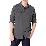 Amazon Essentials Herren Flanellhemd mit 2 Taschen und Langen Ärmeln in normaler Passform, Dunkelgrau Meliert, XL