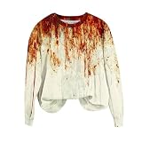 Damen-Pullover, Sweatshirt, Halloween-Essentials, langärmelig, bedruckt, einfarbig, Rundhalsausschnitt, lässig, lockerer Pullover, Basic, trendige Blusen, Y2K Top, Herbst, 2# Rot, XL