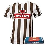 FC St. Pauli Herren Astra Traditions-Shirt T-Shirt Fußball Fanartikel Logo Braun Weiß+ + 2X Fanergy Traubenzucker (XXXL)