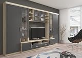 Kuechen-preisbombe Wohnwand Paris Anbauwand Wohnkombi Wohnzimmer MDF Grau+ Sonoma E