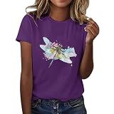 T-Shirts Damen Kurzarm Oversize T-Shirt Rundhals Basic Bedruckte Kleidung Mode Oberteile Übergröße Leichte Bluse Casual T-Shirt Damen Signature Vintage Loose, violett, M