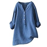 Dolman-Ärmel, Leinen-Tops für Damen, Stehkragen, 2025, übergroße Sommer-Tunika, einfarbig, V-Ausschnitt, Western-Stil, lockere Passform, Schößchen, asymmetrisch, langärmelig, Knopfleiste,