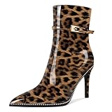 Elashe Damen Spitze Zehe Stiefeletten Stilettos High Heel 9.5 CM Hoher Leopard EU38