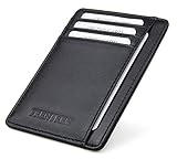 Frentree® Kartenetui aus Leder, Mini Geldbörse mit RFID Schutz und Sichtfenster für EC Karten und Geldscheine, kleines schlankes Portemonnaie Geldbeutel E