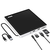 BUNUD Externes CD DVD Laufwerk USB 3.0 & Type-C DVD Laufwerk Extern mit 2 USB & SD/TF, Optical CD Laufwerk für Laptop Windows 11/10 PC Mac MacBook