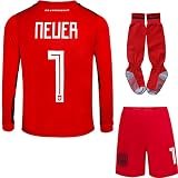 Mokiss Deutschland Neuer Kinder Torwart Trikot Fußball #1, Neu Saison, Shorts Socken Torwarttrikot (Rot (Langarm),28)