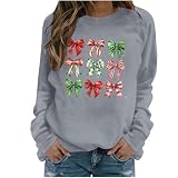 Mrat Weihnachts-T-Shirts für Damen, U-Boot-Ausschnitt, langärmelig, Weihnachtspullover, Schleifendruck, Sweatshirt, Damen, lockere Passform, lässig, bequem, Urlaub, 2024, Festival, Party, eleg
