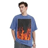 Feuermuster, Herren-Baumwoll-T-Shirts, Unisex, Kurze Ärmel, lässige Oberteile,Blau,XL