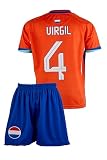 Amdrabola Holland Kinder Trikot Van Dijk für Kinder, 2024 Football Trainings Kinder Trikot, Fußball-Trainingstrikots für Jungen Netherlands, Komm mit Shorts (140,Orange,6-7 Jahre)