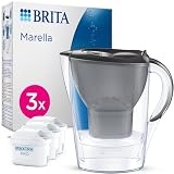 BRITA Wasserfilter Kanne Marella graphit (2,4l) inkl. 3x MAXTRA PRO Pure Performance Kartusche – Kühlschrankgeeignete Filterkanne mit BRITA Memo, Klapp-Deckel, filtert Verunreinigung