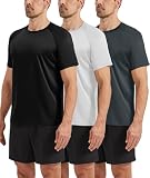 BOOJO 3er Pack Sport Tshirts Herren Schnelltrocknend Shirt Kurzarm Sportshirt Gym Funktionsshirt Männer für Fitness Training