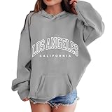 OUMSHBI Mädchen Kapuzenpullover Oversized Pullover für Kinder Los Angeles Buchstaben Druck Sweatshirts mit Kapuzen Und Tasche Lässige Bequeme Hoodie Oversized Weiches Langarm Kapuzenpulli Ob