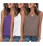 EyMuse 3er-Pack Damen-Tanktops mit V-Ausschnitt, lässig, ärmellos, lockere Passform, Basic-T-Shirts, 2025, Mode, Strand, Urlaub, Kleidung, Violett, Groß