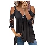 Oberteil Damen Sexy Schicke Oberteile Spitze Kurzarm V-Ausschnitt Zipfel Henley Shirt Locker Falton Top Sommer A-Linie Tunika Lang 02#