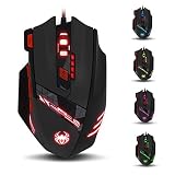 zelotes T90 Gaming Maus 9200 DPI, 8 Programmierbare Tasten, Multi-Modi LED, USB Gaming Maus, Gewichtstuning für Pro G