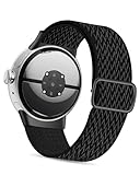 NewJourney Stretch Nylon Armband kompatibel mit Google Pixel Watch 2/1, verstellbar Sport atmungsaktiv weiches Armband für Männer Frauen (Offizielles Schwarz)