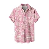 Großes Herrenhemd, Fitnessstudio-Tops für Herren, Osterhasen-Muster, kurzärmelig, Taschenhemd, Anzug für Herren, rose, XL