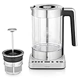 WMF Lono 2 in 1 Vario Wasserkocher mit Temperatureinstellung, 1,4-1,7 l, Teekocher, 3000 W, Wasserkocher Glas mit Teesieb, Warmhaltefunk