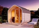 FinnTherm Fasssauna ScandiCube Wave Comfort, Outdoor Sauna mit Glasfront, Moderne Gartensauna inkl. Dacheindeckung, Außensauna L 205 x B 217 x H 233 cm, 4 Personen, 42 mm Wandstärk
