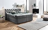 Belanoti ® Lara Boxspringbett 180x200 mit 4 Schubladen Stauraum Bett 180x200 mit Bettkasten in der Farbe Dunkelgrau H2/H3 Chesterfield Kopfteil 7-Zonen Taschenfederkern Matratze inkl. Visco Topp