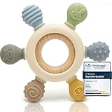 CAJA Beißring baby - Beißspielzeug Zahnungshilfe aus Silikon & Holz, Baby, BPA-frei, Tiermotive, Zahnen & Greifring für Babys - Sicheres Baby Spielzeug (complexionA)