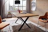 Main Möbel Esstisch Tisch Massivholz 180x90 Eiche Wildeiche massiv geölt Gestell X Metall schw