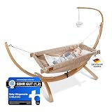 CHILDOO Baby Hängematte [QuickFix-Schlaufe] Babywiege Babybett Federwiege mit Gestell Babyschaukel Babywippe für Kinderzimmer, Esszimmer, Wohnzimmer | Beig