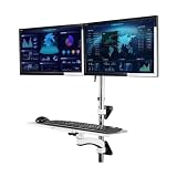 Monitor Halterung Wandmontierter Arbeitsplatz, Sitz-Steh-Doppelmonitorhalterung for 15- bis 27-Zoll-Bildschirme, verstellbarer Wandmontage-Doppelmonitorarm mit faltbarer Tastaturablage Bildschirm H